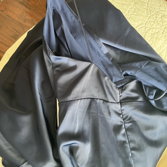 Navy blue satin cocktail dress - Picture 4 of 5